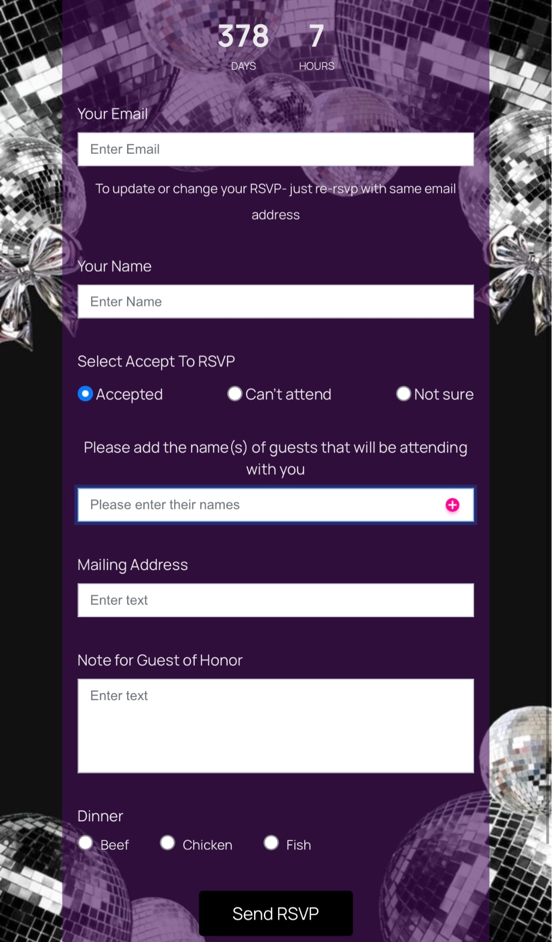 Purple Disco RSVP template