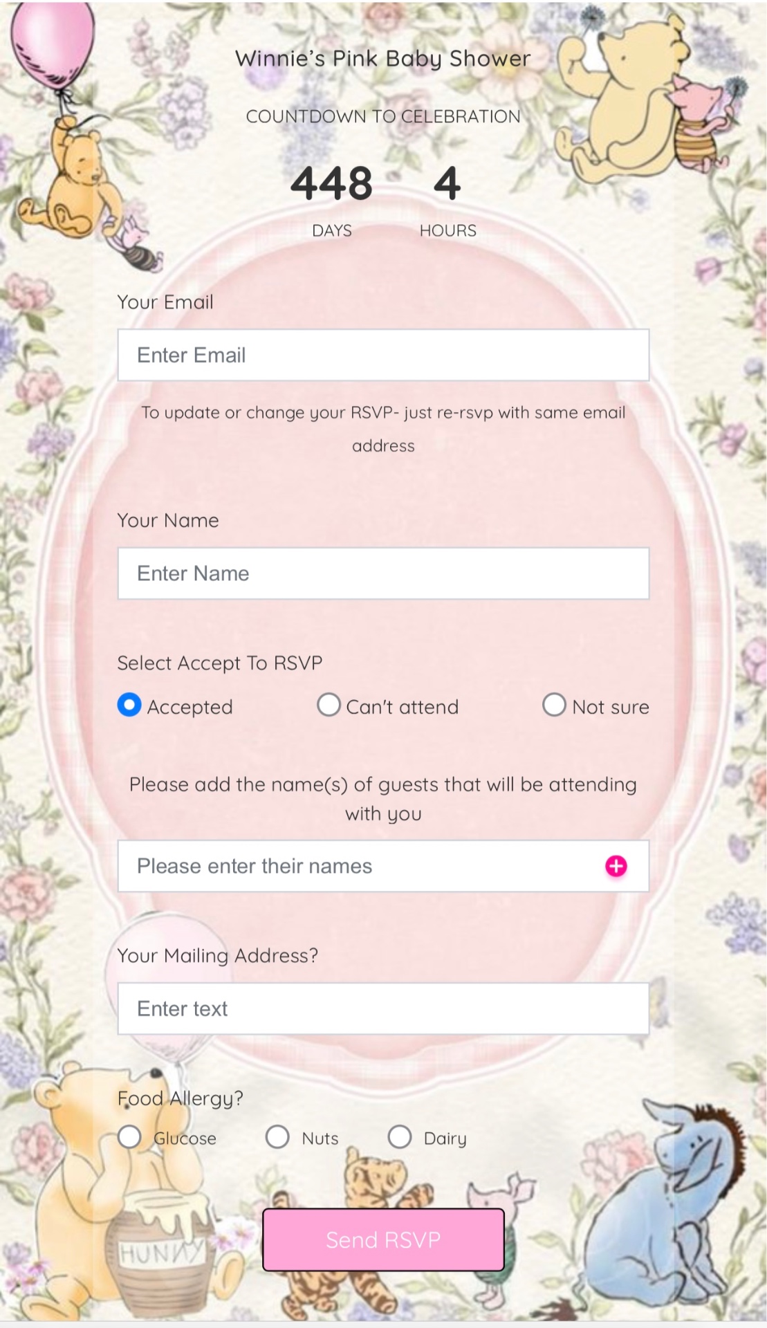 Winnie Baby Shower RSVP template