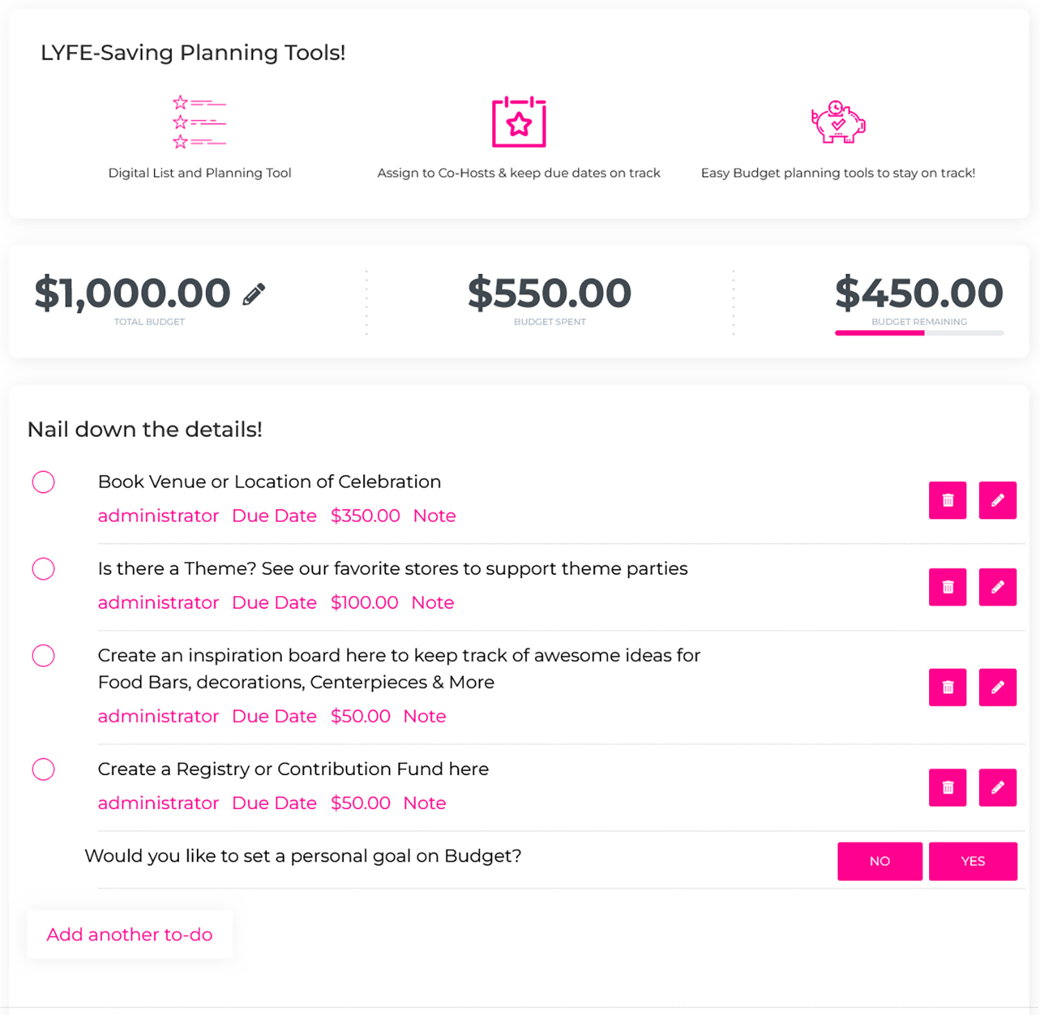 Easy tools to help you plan all your celebrations in one place!